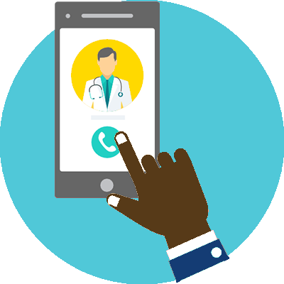 Icon of a hand tapping on a cellphone showing a provider call