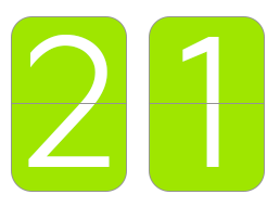 The number 21 in green squares