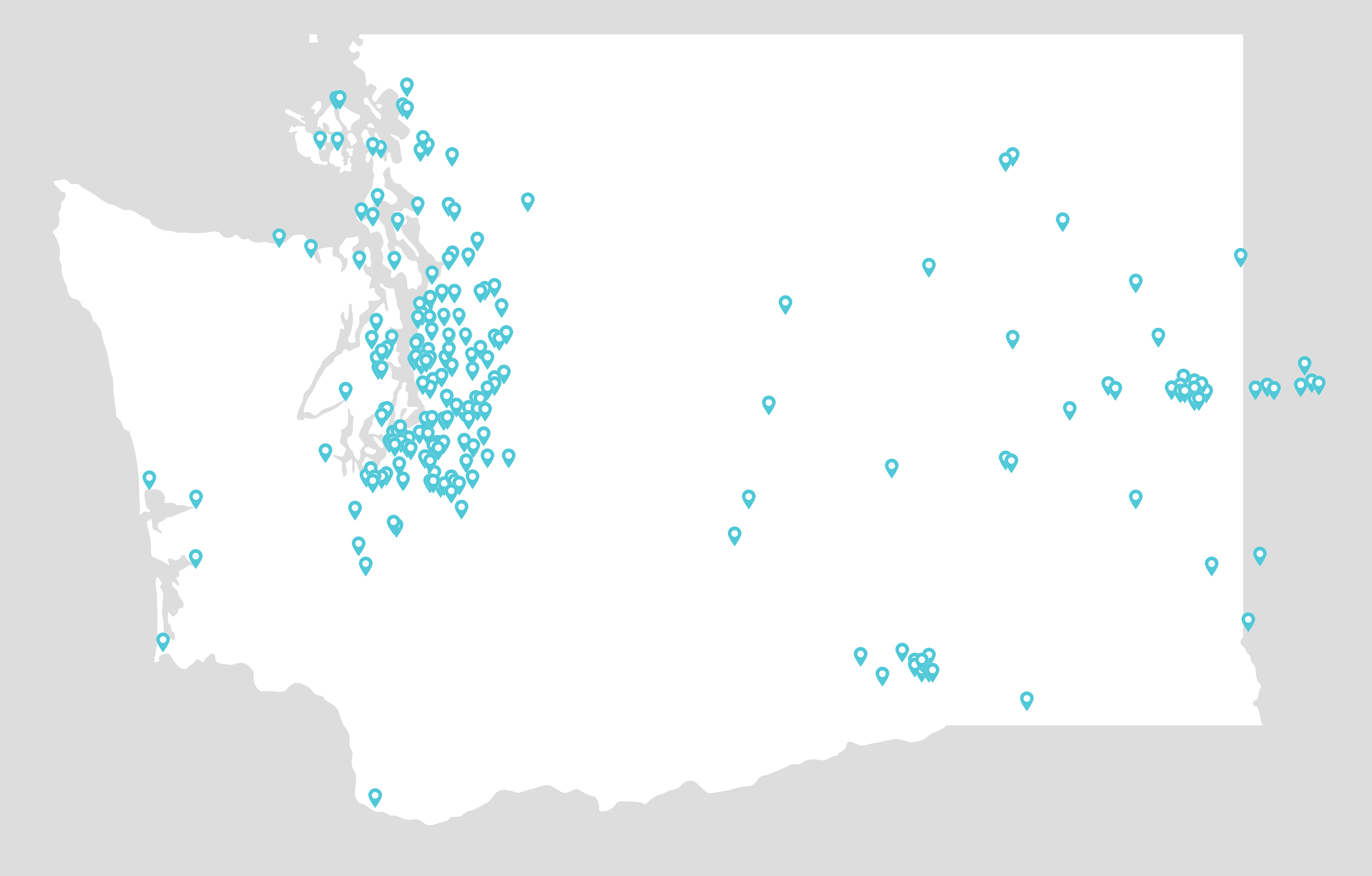 Map of Washington State with scattered location pins representing Embright's network